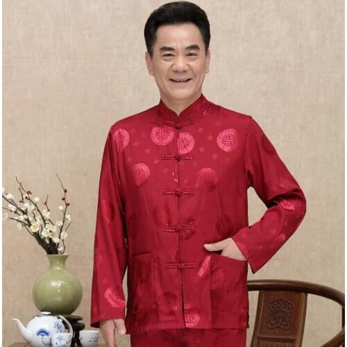 Long sleeve Middle-aged Tang suit men Buckle blazer masculino slim silk casaco jaqueta masculina coats mens jacket Chinese style