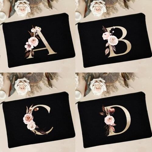 Letter Flower Print Women Makeup Bags Travel Cosmetic Case Toiletry Organizer Female Wash Storage Pouch Purse Student Pencil Bag
