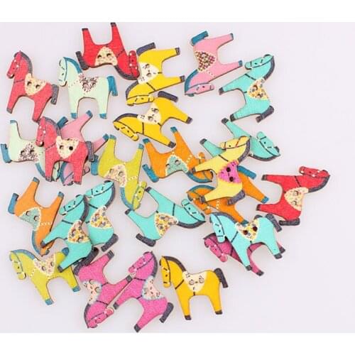 Multicolor Horse 2Hole Mixed Buttons Wooden Christmas DIY Decor Child Clothes Sewing Buttons Crafts Scrapbooking Decorativos E
