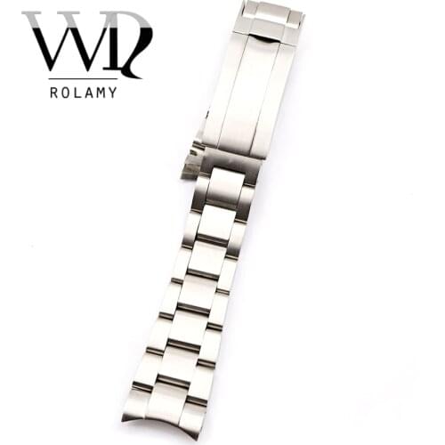 Rolamy 20 21mm Watch Band Solid Steel Screw Link Replacement Wrist Bracelet Glide Flip Lock Clasp For Rolex Oyster Deepsea