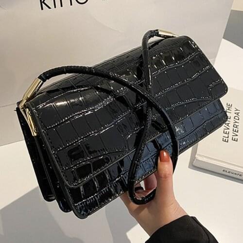 Crocodile Pattern Baguette Shoulder Bags For Women 2021 PU Leather Womens Designer Solid Color Handbag Female Travel Armpit Bag