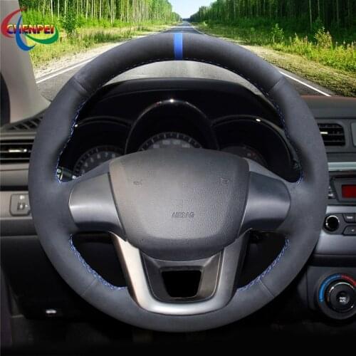 DIY Hand-Stitched Black Suede Leather Car Steering Wheel Cover For Kia K2 2010-2016 Kia Rio 2011-2016 Car Interior Decoration