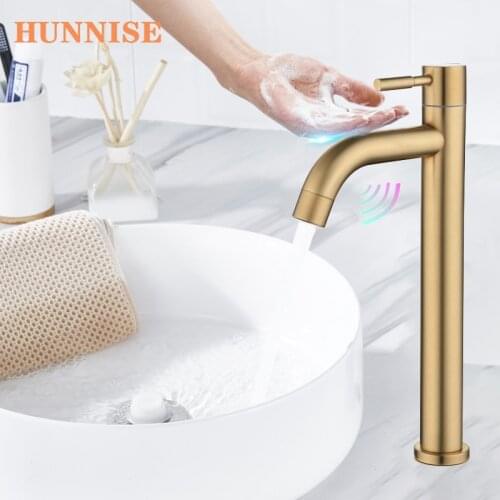 Touch Basin Faucet Single Cold Bathroom Basin Faucet Brushed Gold Cold Bathroom Faucet Single Handle Touch Cold Basin Faucets