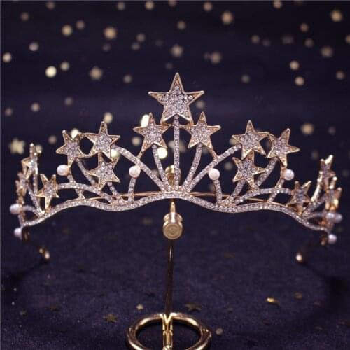 Rhinestone Star Crown tiara bridal wedding Hair jewelry Birthday Headbands Girls Party Headdress Head Ornaments