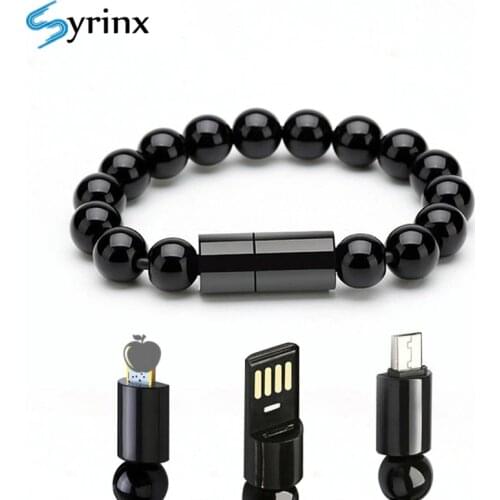 Syrinx 23.7cm 8 Pin Wristband Mobile Phone Cables Micro USB Type C Data Bead Bracelet Portable Charger for Iphone Cable Short