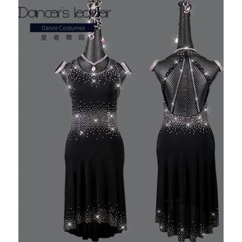 High-end Custom Latin Dance Dress Female Diamond Backless Dance Skirt Adult Chacha Tango Performance Costume