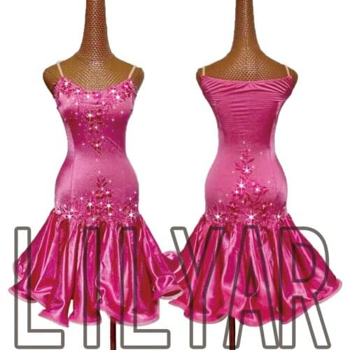 New Latin Dance Dresses Skirt Competition Dress Decoration Latin Dance Costumes Skirt Pink Embroidered Fishbone Pleated Skirtes