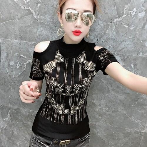2021summer Casual T-shirt Fashion Craft diamond-studded sexy Short sleeve O-neck Top Women T Shirt Plus Size M-3XL