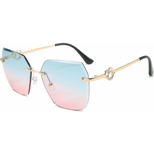DENISA Gradient Pink Blue Sunglasses Women Fashion Rhinestone Temple design glasses square rimless sun glasses 2020 new G17246