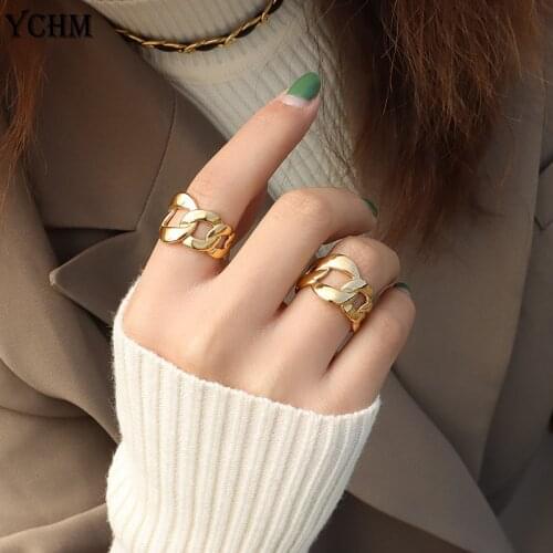 Minimalist Chain Ring For Women Hip Hop Stainless Steel Chunky Chian Finger Ring Gold Plated Open Rings For Women YCHM
