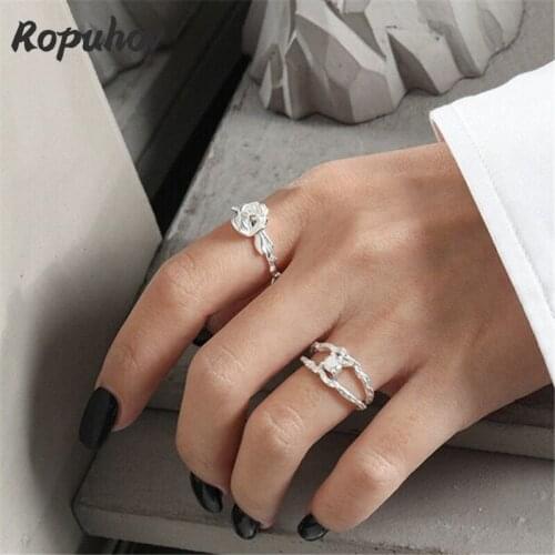 Ropuhov 2021 New 925 Silver South Korean Rose Ring Womens Personality Trend Ring Simple Fashion Design Hand Decoration