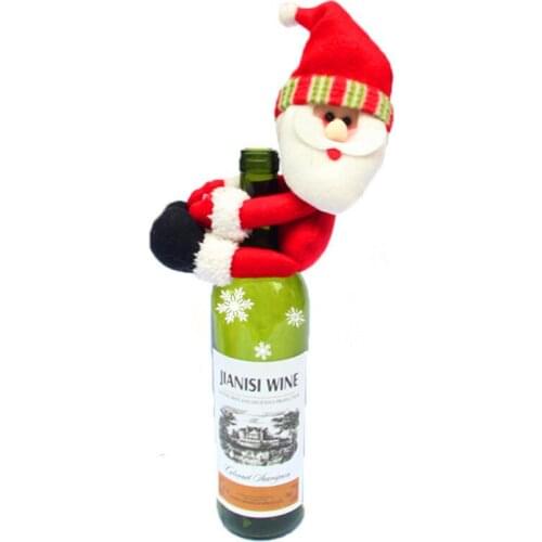 3Pcs/set Xmas Santa Claus enfeites de natal Red high quality Wine Bottle Cover Bags navidad Table Dinner christmas decoration