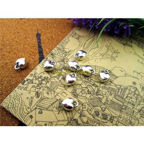 30pcs heart Charms Antiqued Silver Tone 3D little heart charm pendants 7x10mm
