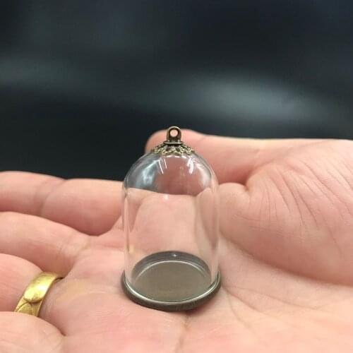 30x20mm tube bell jar shape with bronze classic base tary lace beads cap glass vial pendant necklace glass wishing bottle decor