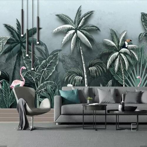 3D Hand Painting Tropical Wallpaper Flamingo Wall Mural Wall Paper Rolls for Bedroom TV Backsplash Wall Decor Wallcoverings