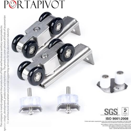 4-Wheel Stainless Steel Wooden Door Sliding Door Black Wheel Sliding Pulley Slides Mute Hanging Rail 1 Set
