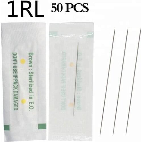 50 pcs 1RL Disposable PMU Needles Sterilized Tattoo Needles For Tattoo Machine Pen Permanent Makeup Eyebrow Pen Supplies Kit 1RL