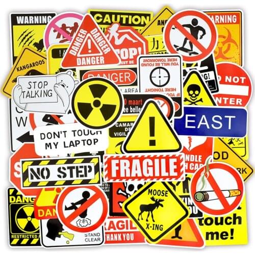 50PCS Warning Stickers Pack Waterproof PVC Danger Banning Signs Reminder DIY Laptop Motorcycle Luggage Snowboard Car Stickers