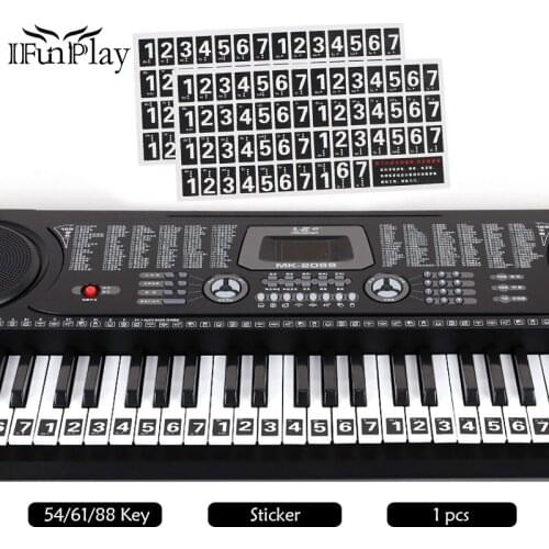 54/61/88 Key Electronic Keyboard Sticker DIY Hand Roll Keyboard Decals 88 Key Piano Stave Note Stickers Black