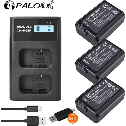 2000mAh NP-FW50 NP FW50 FW50 Camera Battery + LCD USB Dual Charger for Sony Alpha a6500 a6300 a6000 a5000 a3000 NEX-3 a7R