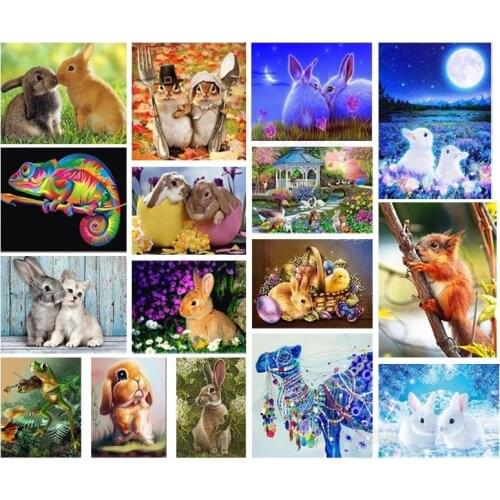 Diamond Painting Handmade Bunny Cross Stitch Cartoon Cute Animal Rabbit Painting Bedroom Children Simple Stickers Full Rhineston