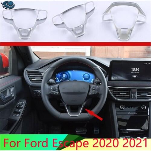 For Ford Escape Kuga 2020 2021 Car Accessories ABS Chrome Steering Wheel Panel Cover Bezel Trim Insert Badge Molding Garnish