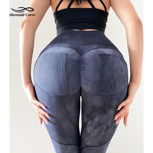 Mermaid Curve High-End Tie-Dye Nylon Push Hip Fitness Pants Womens High Waist Quick-Drying Leggings Sexy Peach Hip Yoga Pants