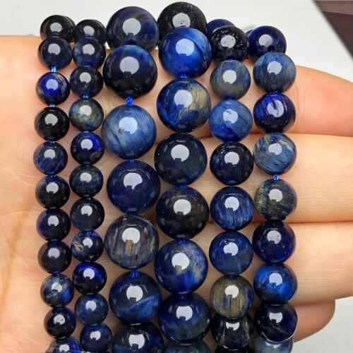 2021 New Blue Kyanite Tiger Eye Stone Bead Natural High Quality Diy Charm Bracelet Loose Round Beads for Jewelry Making 6/8/10MM