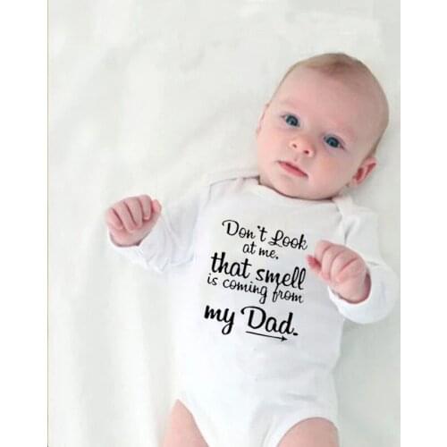 Spring Autumn Short Sleeve Baby Bodysuit Boys Girls Jumpsuit Don't Look at Me That Smell Is Coming Dad Newborn Toddler Drop Ship