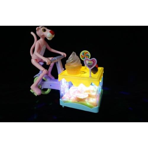 Electric Luminescent Pink Panther Ice-cream Car Rotating Music Colorful Riding Toys for Children