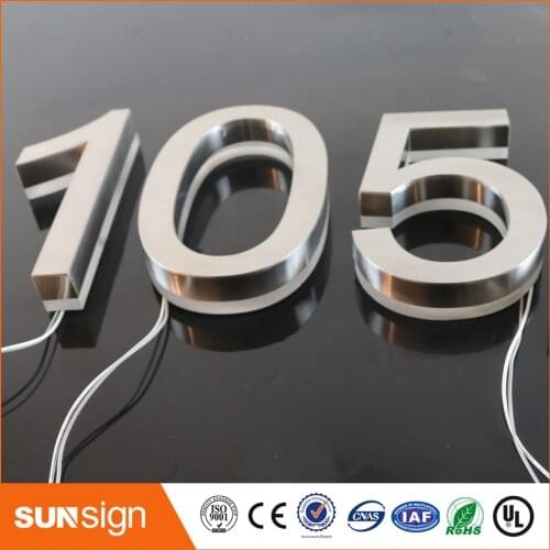 H 20cm Sunsign 0-9 Modern LED Illuminated House Numbers Stainless Steel Number LED