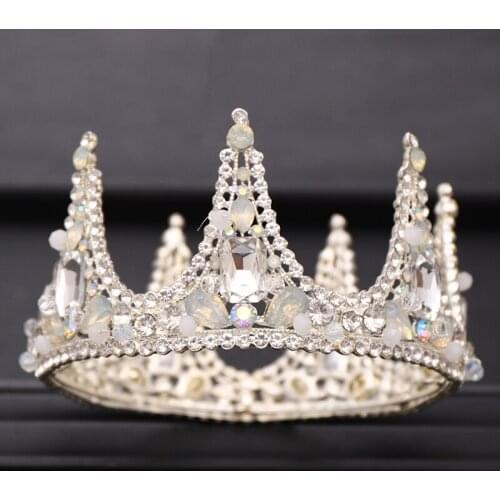 Round Baroque Crystal Silver color Queen Crown for Wedding Tiara and Crown Hair Accessories Bridal Headpiece Women Hair Jewelry