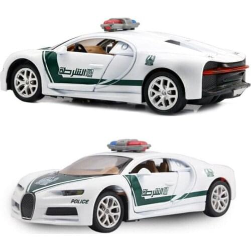 Diecast 1:32 Scale Dubai Police Car Bugattis Chiron Metal Alloy Sports Car Diecasts Vehicles Model Toys Collection Gifts Display