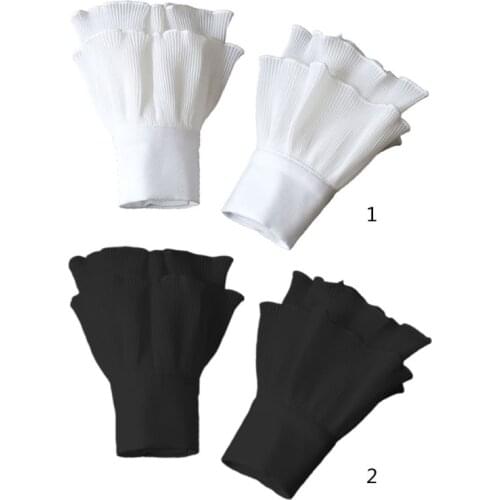 Japanese Women Girls Layered Ribbed Striped Horn Cuffs Agaric Ruffles Wrinkled Solid Color Detachable Fake Sleeve Wrist Warmer