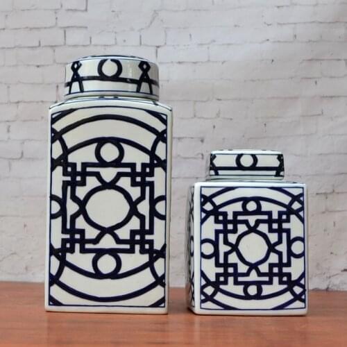 Marine blue and white porcelain ceramic vase jar set for home decoration