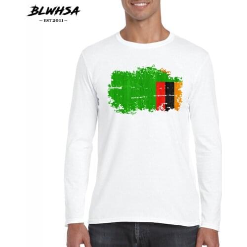 BLWHSA Brand Mens Long Sleeve T Shirt Fashion Cotton S-2XL Zambia Flag O-neck T-shirt Men Clothing Autumn Wear White Tshirt