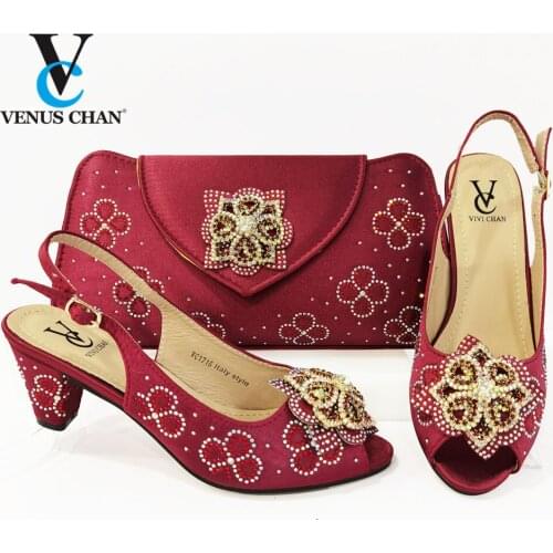 Italian design Wedding Shoe and Bag Set Red Color Ladies Shoe with Matching Bag Set 2021 Nigerian Shoe and Bag Set for Party