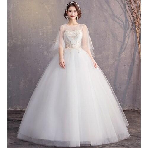 2021 New Bride Wedding Dress Slim Sexy Flare Sleeves Princess Dream Wedding Dress Cheap