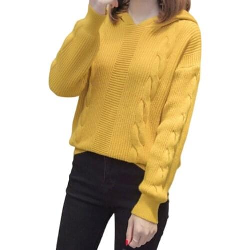 New Autumn Winter Knitted Sweater Women Jumpers Ladies Long Sleeve Casual Pullover Ribbed Hooded Sweater Female Knitwear Top P96