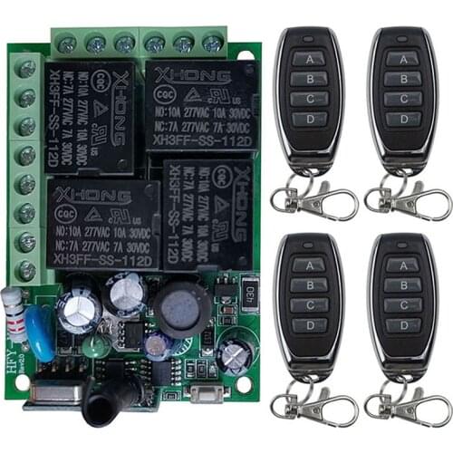 AC 85V 110V 220V 250V 4CH 4 CH 4 Channel 10A Relay RF Wireless Remote Control Switch System 433 MHz Transmitter And Receiver