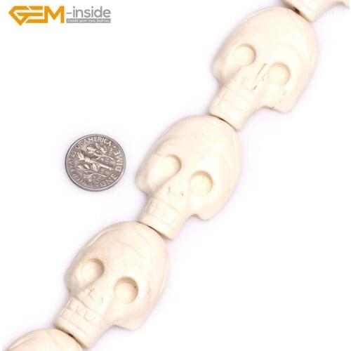 Gem-inside 27x40mm Big Hole 1.2mm Flat Skull Carved Bone Beads for Halloween Jewelry Making Strand 16inches DIY Jewellery