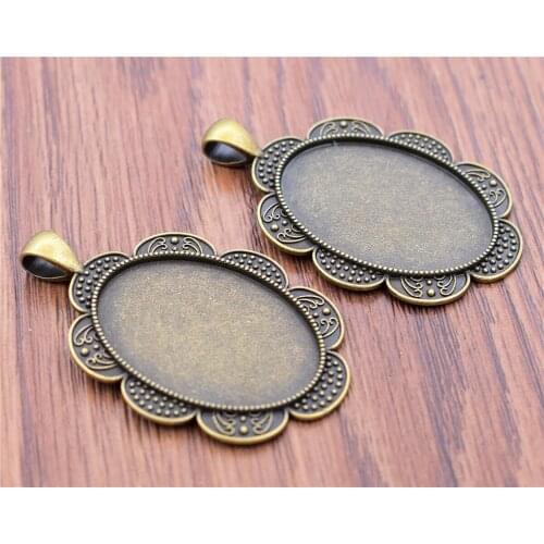2pcs 25x35mm Inner Size Antique Bronze Plated Simple Flower Style Cabochon Base Cameo Setting Charms Pendant-B4-04