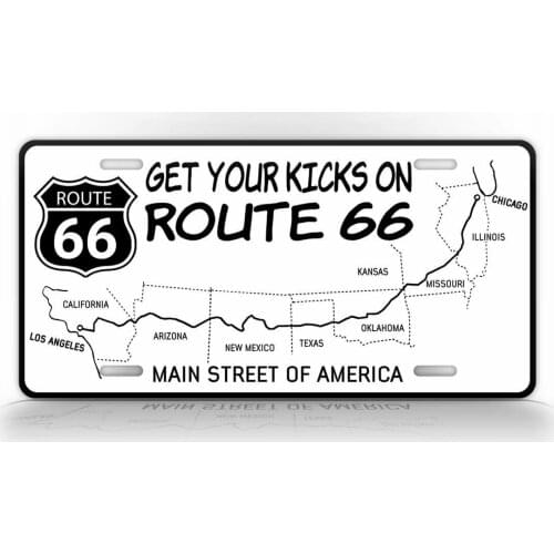 Get Your Kicks On Route 66 License Plate Signs for Garage Bar Pub Club Man Cave Wall Decoration Mother Road Map Sign