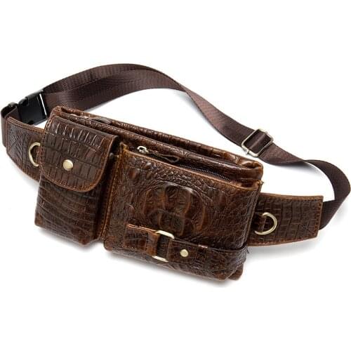 Genuine Leather Waist Pack for Men Fanny Pack First Layer Cowhide Belt Storage Bag Male Business Travel Small Shoulder Chest Bag