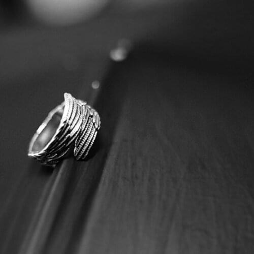 Retro Silver Color Angel Wings Guard Lovers Sweet Romantic Love Adjustable Ring Jewelry Boyfriends and Girlfriends Gift