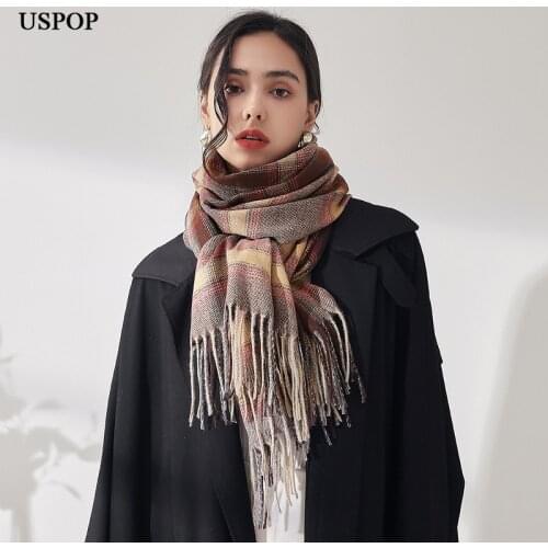 USPOP 2021 New Long Large Thick Warm Scarves Soft Plaid Tassel Wrap Pashmina Women Winter Scarf