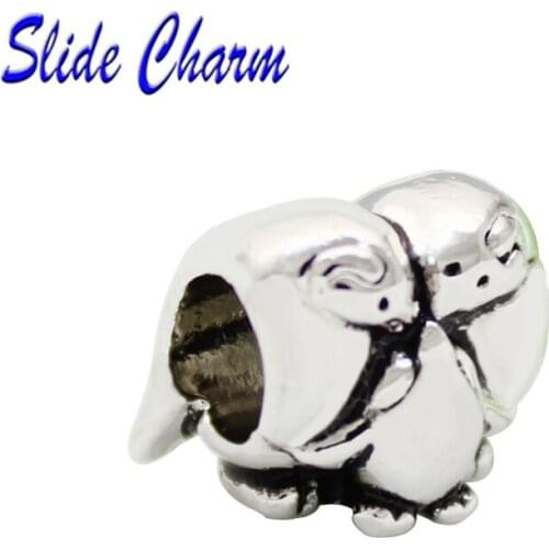 Slide charm free shipping DIY beads Penguin family animal charm beads fit Pandora bracelet necklace