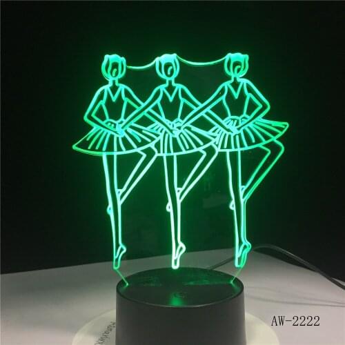 Three Ballet Dancer 3D Lamp 7 Colors Changing Nightlight Atmosphere Light 3D Cat Mood Touch Lamp Home Party Decor Light AW-2222