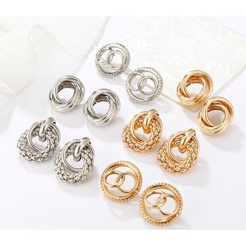 Vintage Stud Earrings For Women Golden Silver Color Polycyclic Metal Piercing Earrings Delicate Female Jewelry Anniversary Gift