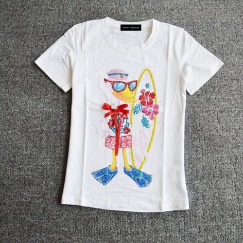 Womens pure cotton duck design with round collar T-shirt